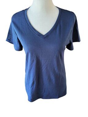 New Athletic Womens Blue V-Neck Wrinkle Free Short Sleeve T-Shirt